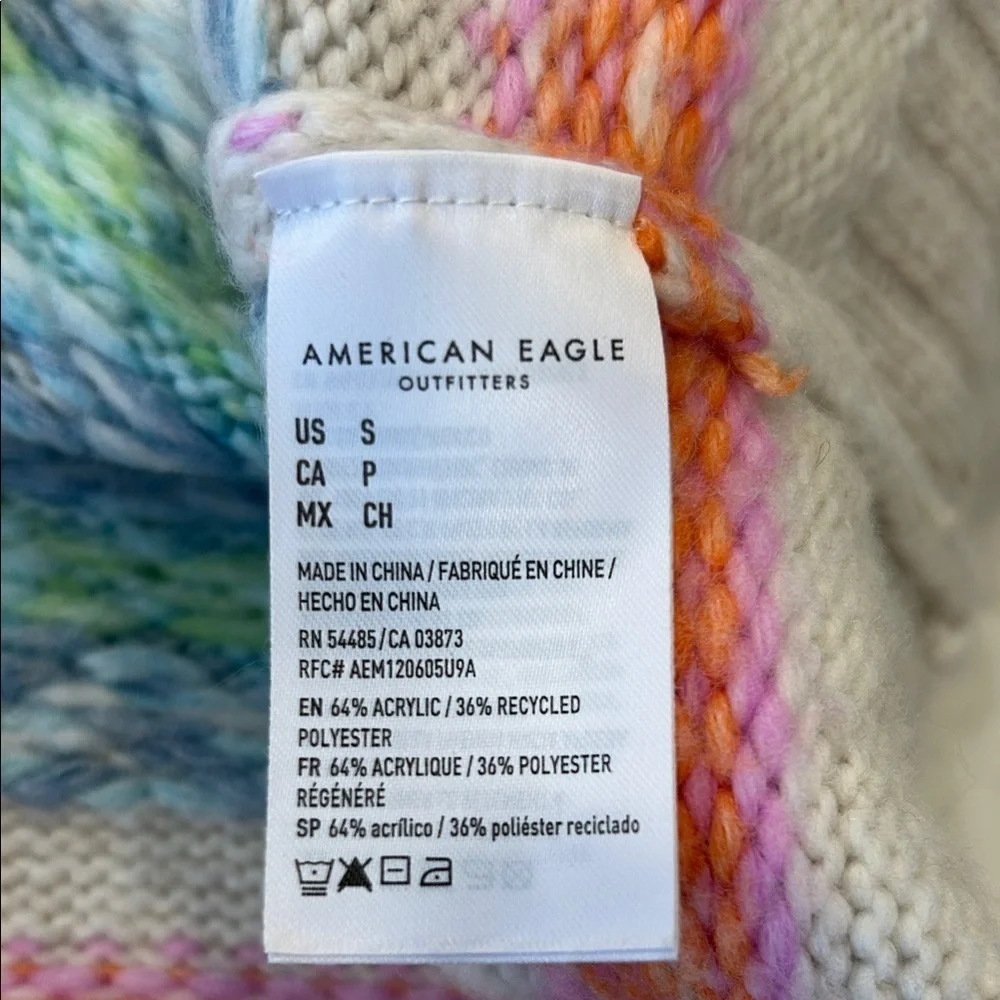 AE American Eagle Oversized Fair Isle Clean Girl Crewneck Sweater S Small